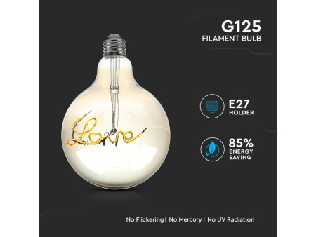 SKU 2700 VT-2205  Confronta V-TAC Lampadina LED E27 5W G125 Filamento Ambrato Scritta ❤LOVE❤ 2200K