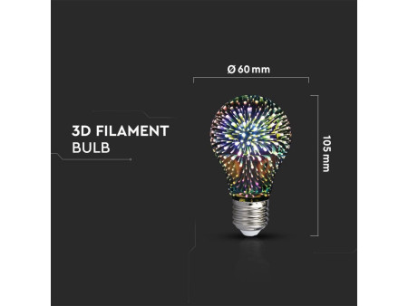 SKU 2704 VT-2203 V-TAC Lampadina LED E27 5W A60 Filamento 3D 3000K