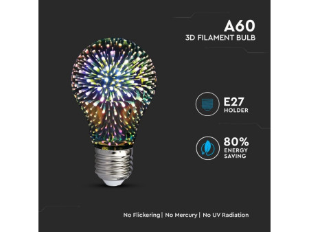 SKU 2704 VT-2203 V-TAC Lampadina LED E27 5W A60 Filamento 3D 3000K