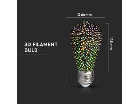 SKU 2705 VT-2223 V-TAC Lampadina LED E27 5W ST64 Filamento 3D 3000K