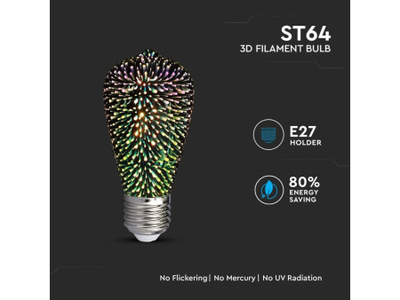 SKU 2705 VT-2223 V-TAC Lampadina LED E27 5W ST64 Filamento 3D 3000K