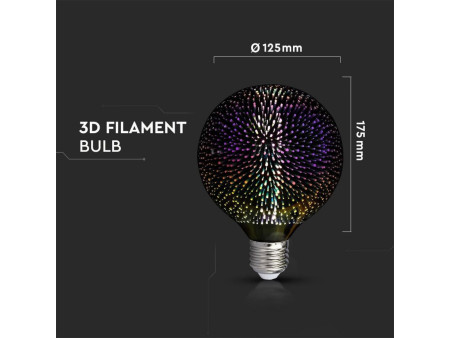 SKU 2706 VT-2223 V-TAC Lampadina LED E27 5W G125 Filamento 3D 3000K
