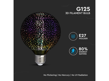 SKU 2706 VT-2223 V-TAC Lampadina LED E27 5W G125 Filamento 3D 3000K