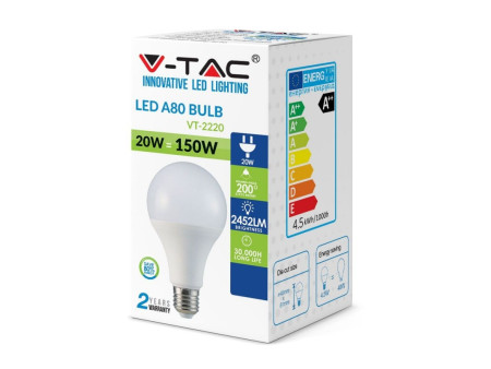 SKU 2712 VT-2220 V-TAC Lampadina LED E27 20W A80 6400K