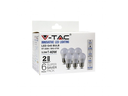 SKU 2731 VT-2256 V-TAC Lampadina LED E27 5,5W G45 4000K (Box 6 pezzi)
