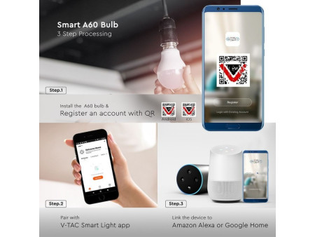 SKU 2752 VT-5113 V-TAC Lampadina LED E27 11W A60 Compatibile Google Home e Alexa con App V-Tac Smart RGB 3 in 1 Dimmerabile