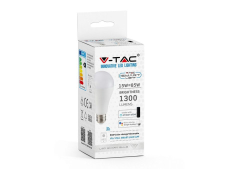 SKU 2753 VT-5117 V-TAC Lampadina LED E27 15W A60 Compatibile Google Home e Alexa con App V-Tac Smart RGB 3 in 1 Dimmerabile