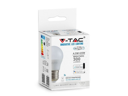 SKU 2755 VT-5124 V-TAC Lampadina LED Smart E27 5W G45 Google e Alexa RGB+CCT Dimmerabile