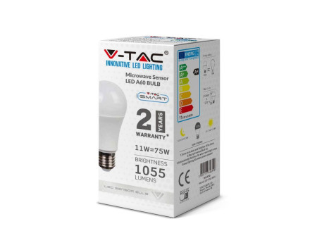 SKU 2765 VT-2211 V-TAC Lampadina LED E27 11W A60 con Sensore di Movimento e Crepuscolare 6400K
