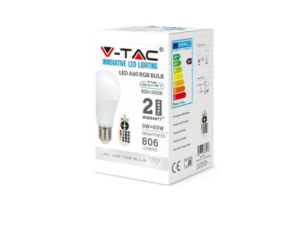 SKU 2768 VT-2229 V-TAC Lampadina LED E27 9W A60 con Telecomando RGB + 6400K
