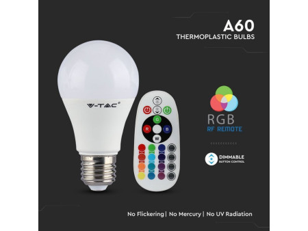 SKU 2768 VT-2229 V-TAC Lampadina LED E27 9W A60 con Telecomando RGB + 6400K