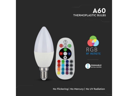 SKU 2770 VT-2214 V-TAC Lampadina LED E14 3,5W a Candela con Telecomando RGB + 4000K