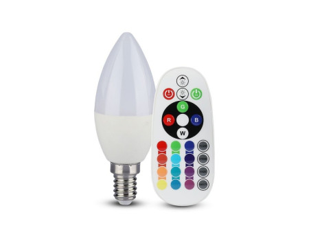 SKU 2770 VT-2214 V-TAC Lampadina LED E14 3,5W a Candela con Telecomando RGB + 4000K