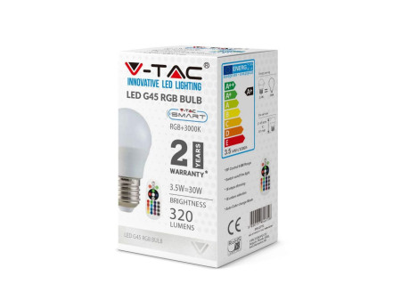 SKU 2774 VT-2224 V-TAC Lampadina LED E27 3,5W G45 con Telecomando RGB + 6400K