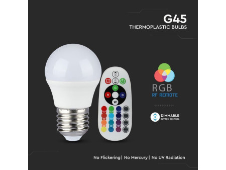 SKU 2774 VT-2224 V-TAC Lampadina LED E27 3,5W G45 con Telecomando RGB + 6400K