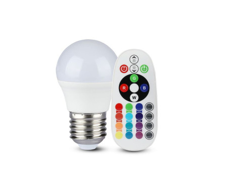 SKU 2774 VT-2224 V-TAC Lampadina LED E27 3,5W G45 con Telecomando RGB + 6400K