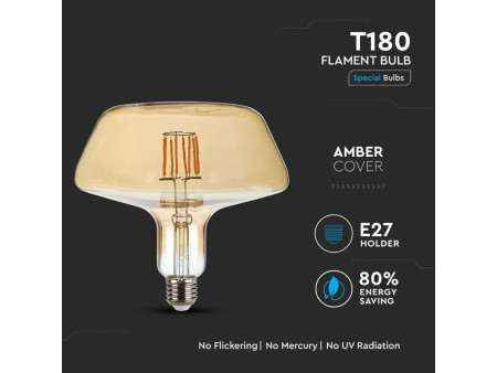SKU 2790 VT-2308 V-TAC Lampadina LED E27 8W T180 Filamento Ambrata 2200K