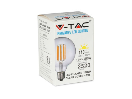 SKU 2803 VT-2338 V-TAC Lampadina LED E27 18W 135LM/W G95 Filamento 3000K