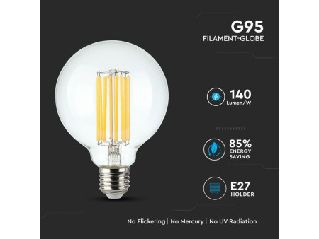 SKU 2803 VT-2338 V-TAC Lampadina LED E27 18W 135LM/W G95 Filamento 3000K