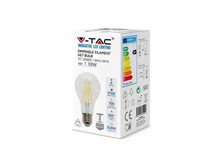 SKU 2815 VT-2288D V-TAC Lampadina LED E27 8W A67 a Filamento 2700K Dimmerabile