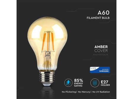 SKU 282 VT-214 V-TAC PRO Lampadina LED Chip Samsung E27 4W A60 Filamento Ambrato 2200K
