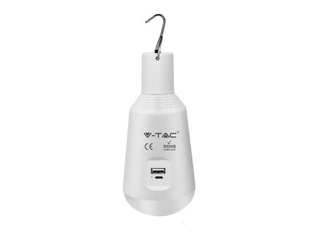 SKU 2857 VT-2417 V-TAC Lampadina LED ricaricabile con USB e Pannello Solare 7W CCT 3in1 IP20