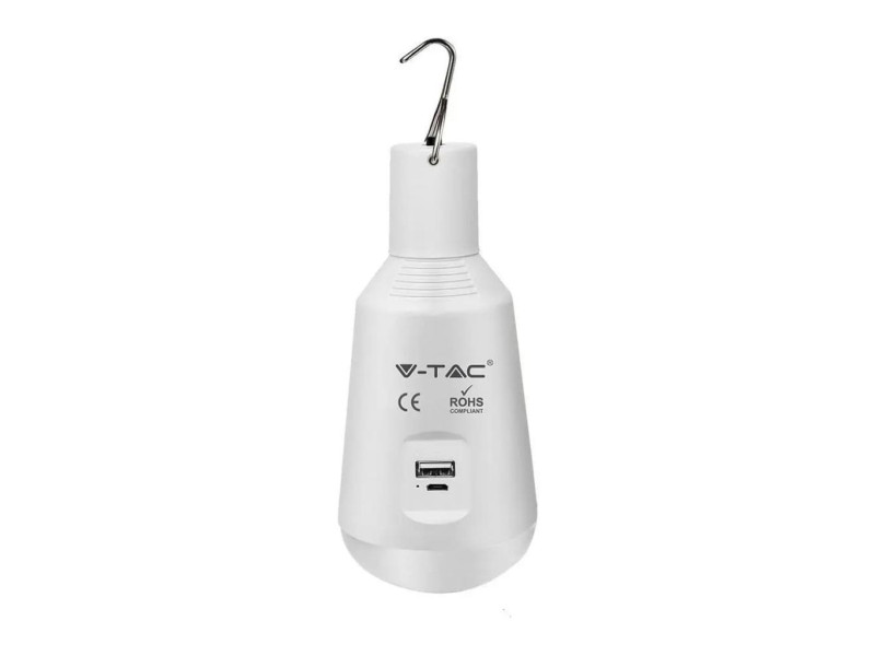 SKU 2857 VT-2417 V-TAC Lampadina LED ricaricabile con USB e Pannello Solare 7W CCT 3in1 IP20