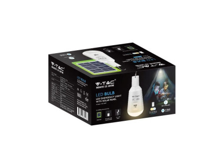 SKU 2857 VT-2417 V-TAC Lampadina LED ricaricabile con USB e Pannello Solare 7W CCT 3in1 IP20