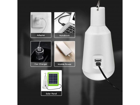 SKU 2857 VT-2417 V-TAC Lampadina LED ricaricabile con USB e Pannello Solare 7W CCT 3in1 IP20