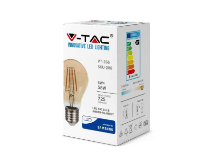 SKU 286 VT-266 V-TAC PRO Lampadina LED Chip Samsung E27 6W A60 Filamento Ambrato 2200K