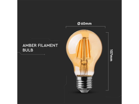 SKU 286 VT-266 V-TAC PRO Lampadina LED Chip Samsung E27 6W A60 Filamento Ambrato 2200K