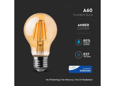 SKU 286 VT-266 V-TAC PRO Lampadina LED Chip Samsung E27 6W A60 Filamento Ambrato 2200K