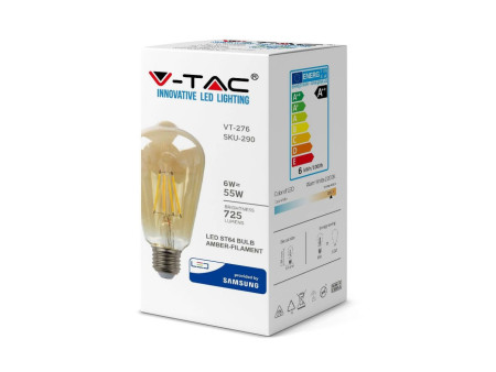 SKU 290 VT-276 V-TAC PRO Lampadina LED Chip Samsung E27 6W ST64 Filamento Ambrato 2200K