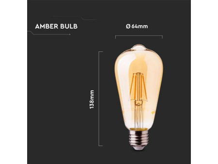 SKU 290 VT-276 V-TAC PRO Lampadina LED Chip Samsung E27 6W ST64 Filamento Ambrato 2200K