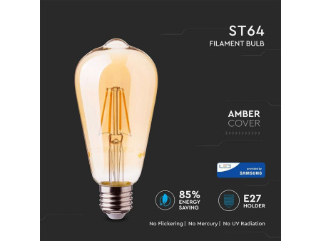 SKU 290 VT-276 V-TAC PRO Lampadina LED Chip Samsung E27 6W ST64 Filamento Ambrato 2200K