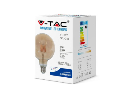 SKU 291 VT-297 V-TAC PRO Lampadina LED Chip Samsung E27 6W G125 Filamento Ambrato 2200K