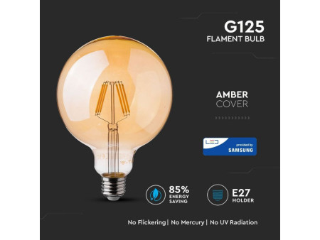 SKU 291 VT-297 V-TAC PRO Lampadina LED Chip Samsung E27 6W G125 Filamento Ambrato 2200K