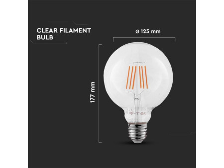 SKU 292 VT-287 V-TAC PRO Lampadina LED Chip Samsung E27 6W 130LM/W G125 Filamento 2700K