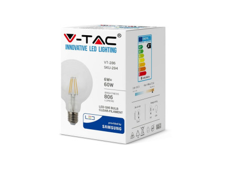 SKU 294 VT-286 V-TAC PRO Lampadina LED Chip Samsung E27 6W G95 Filamento 2700K