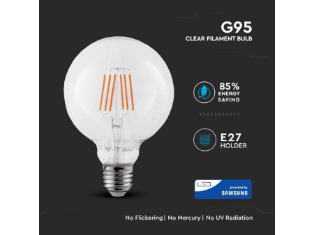 SKU 294 VT-286 V-TAC PRO Lampadina LED Chip Samsung E27 6W G95 Filamento 2700K