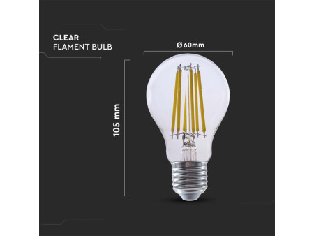 SKU 2990 VT-2334 V-TAC Lampadina LED E27 4W A60 Filamento Colore Trasparente 3000K