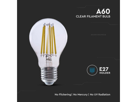 SKU 2990 VT-2334 V-TAC Lampadina LED E27 4W A60 Filamento Colore Trasparente 3000K