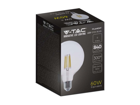SKU 2992 VT-2344 V-TAC Lampadina LED E27 4W G125 Filamento Colore Trasparente 3000K