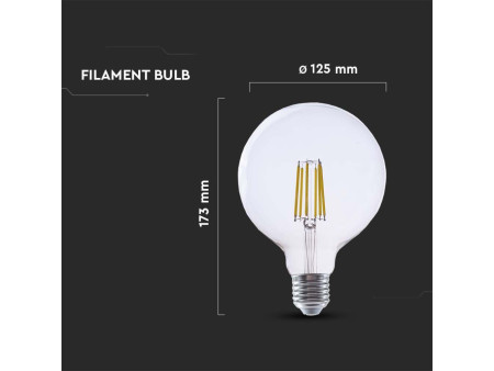 SKU 2993 VT-2344 V-TAC Lampadina LED E27 4W G125 Filamento Colore Trasparente 4000K