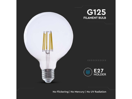 SKU 2992 VT-2344 V-TAC Lampadina LED E27 4W G125 Filamento Colore Trasparente 3000K