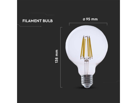 SKU 2994 VT-2354 V-TAC Lampadina LED E27 4W G95 Filamento Colore Trasparente 3000K