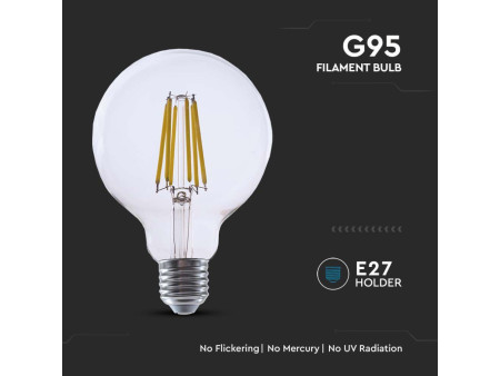 SKU 2995 VT-2354 V-TAC Lampadina LED E27 4W G95 Filamento Colore Trasparente 4000K