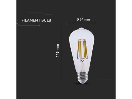 SKU 2996 VT-2364 V-TAC Lampadina LED E27 4W ST64 Filamento Colore Trasparente 3000K