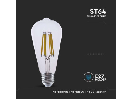 SKU 2996 VT-2364 V-TAC Lampadina LED E27 4W ST64 Filamento Colore Trasparente 3000K