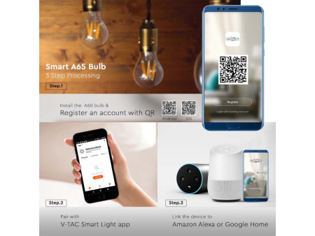 SKU 3001 VT-5137 V-TAC Lampadina LED E27 7W A60 Filamento Compatibile Google Home e Alexa con App V-Tac Smart 3 in 1 Dimmerabile